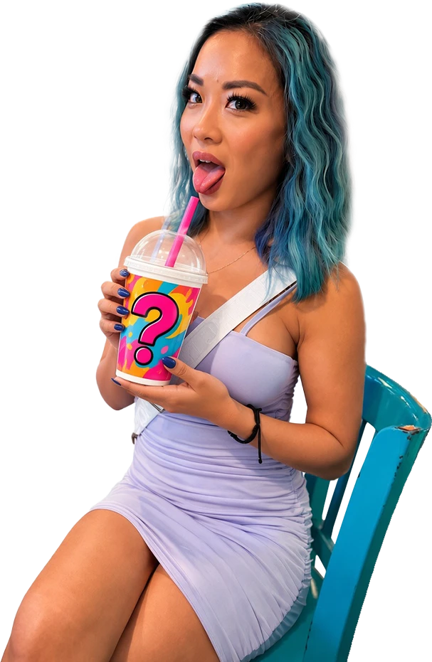 Katie holding a mystery drink cup